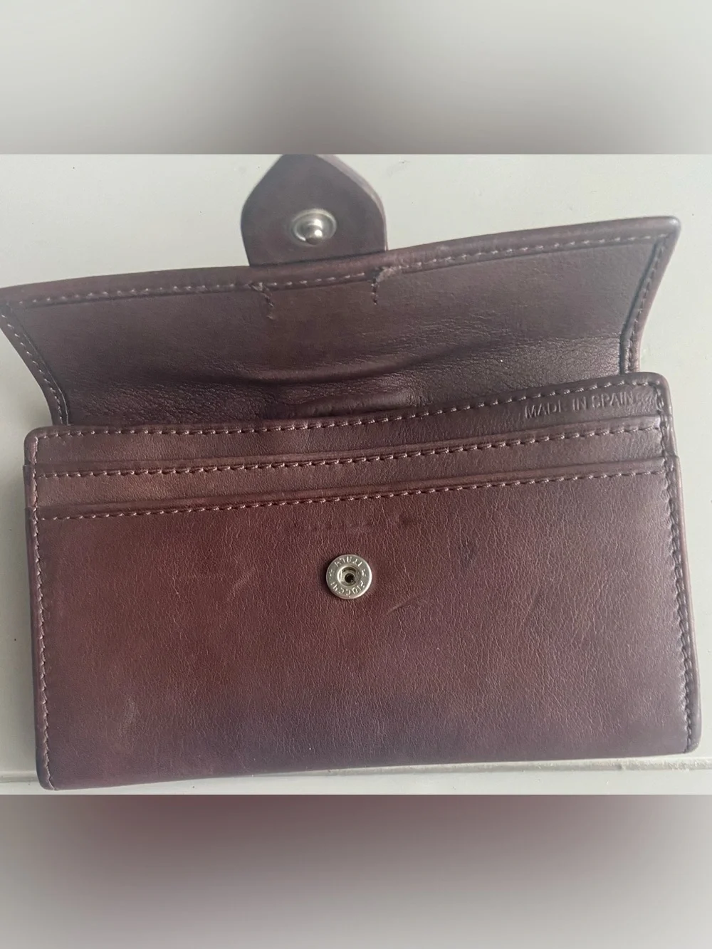 Leather Fold-Over Wallet Clutch in Deep Brown for credit cards and coins